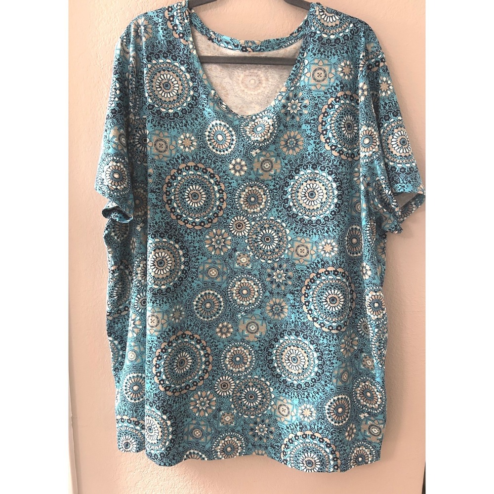 Catherines Easy Fit Tee 2XWP 22/24WP Petite Blue Mandala Cotton Short Sleeve Top